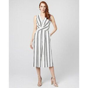Le Chateau Women Stripe Culotte Ivory & Navy Jumpsuit Size XXL